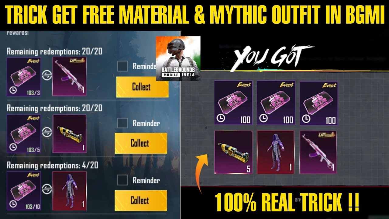🔴Trick Get Free Material & Mythic Set In Bgmi | Bgmi New Secret Event