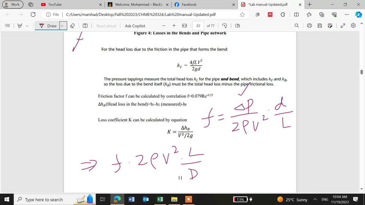 calculation for losses in the bends
