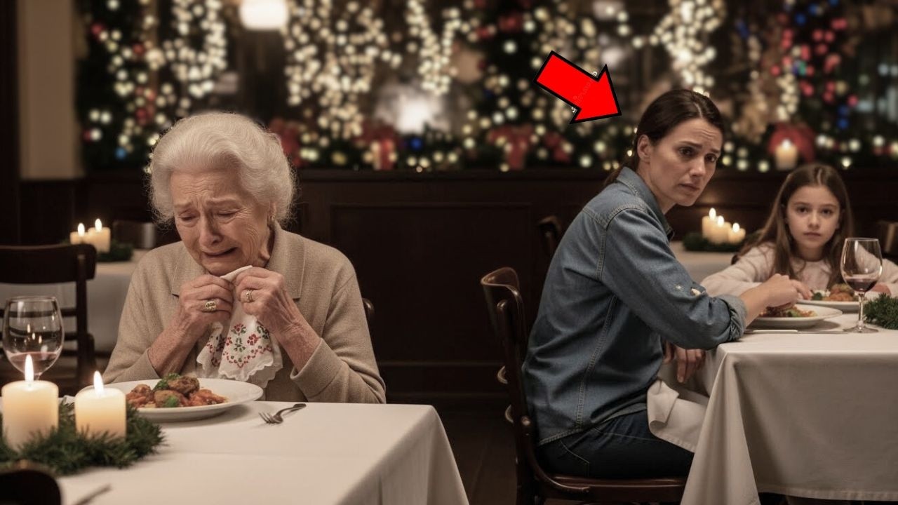 Idosa senta-se sozinha e triste na véspera de Natal, até que uma mãe solteira e sua filha chegam...