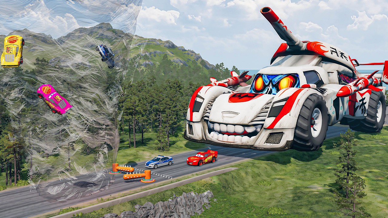 Giant TANK TRUCK VS Cars Lightning McQueen & Tornado Downhill Race &ndash; BeamNG.Drive
