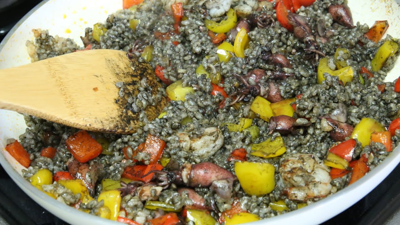 Easy Cooking Squid Ink Fried Rice with Firefly Squid