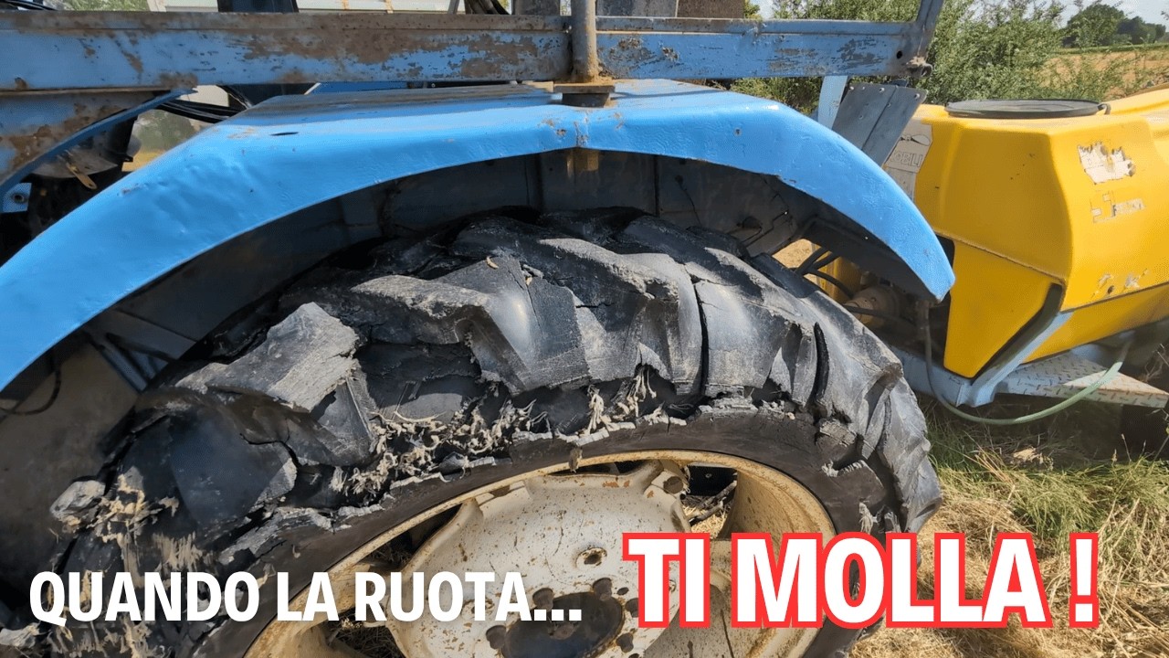 BOOOOM e la ruota va cambiata... 😥sostituzione ruota trattore Om 715 !
