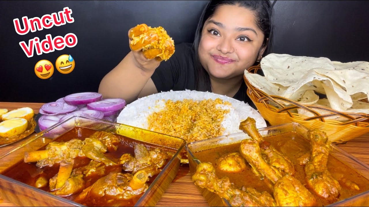 UNCUT VIDEO! SPICY MUTTON LAAL MAAS, LAL MURGIR JHOL, SPICY EGG CURRY WITH BASMATI RICE |EATING SHOW