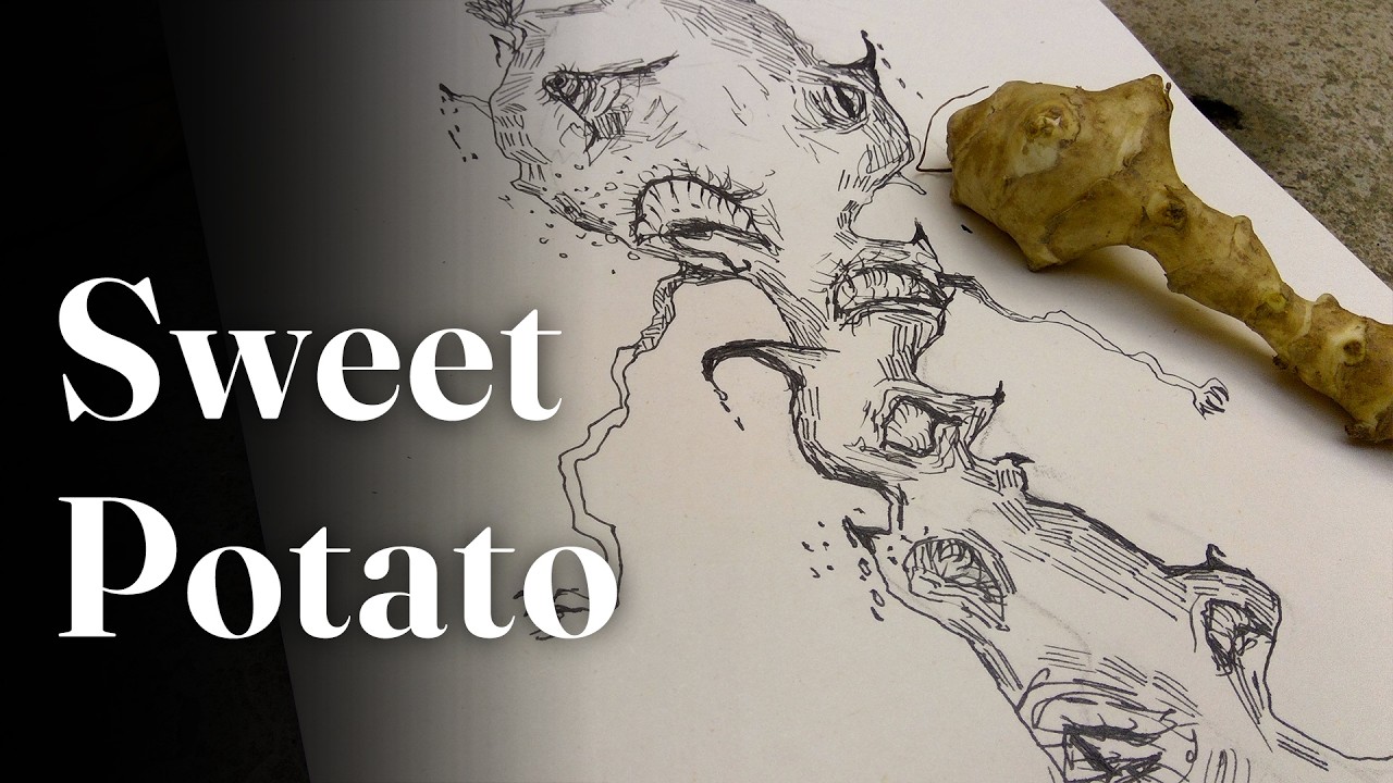 Silent Forest Sketch | Drawing the Sweet Potato Creature (No Talking)