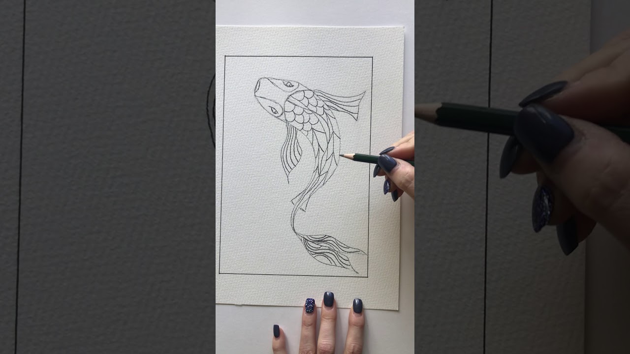 How to draw a simple koi fish for zentangle watercolor Part 1