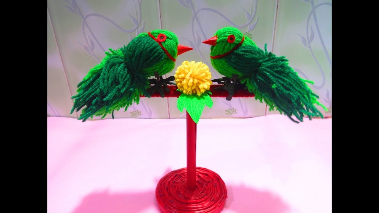 HOW TO MAKE WOOLEN PARROT BIRDS IN SIMPLE STEPS - Woolen Birds Making -DIY Woolen Parrot Making Idea