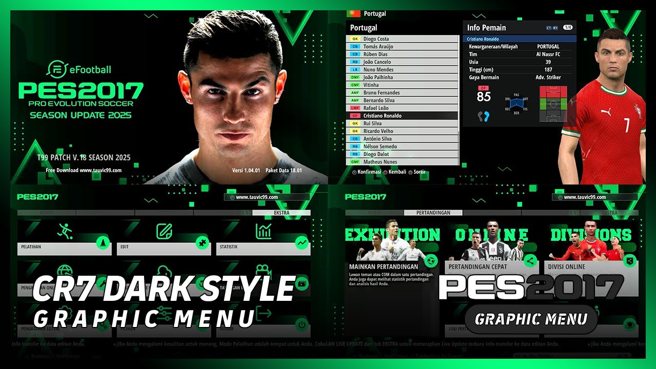 PES 2017 CR7 Dark Style Graphic Menu 2025 - FR