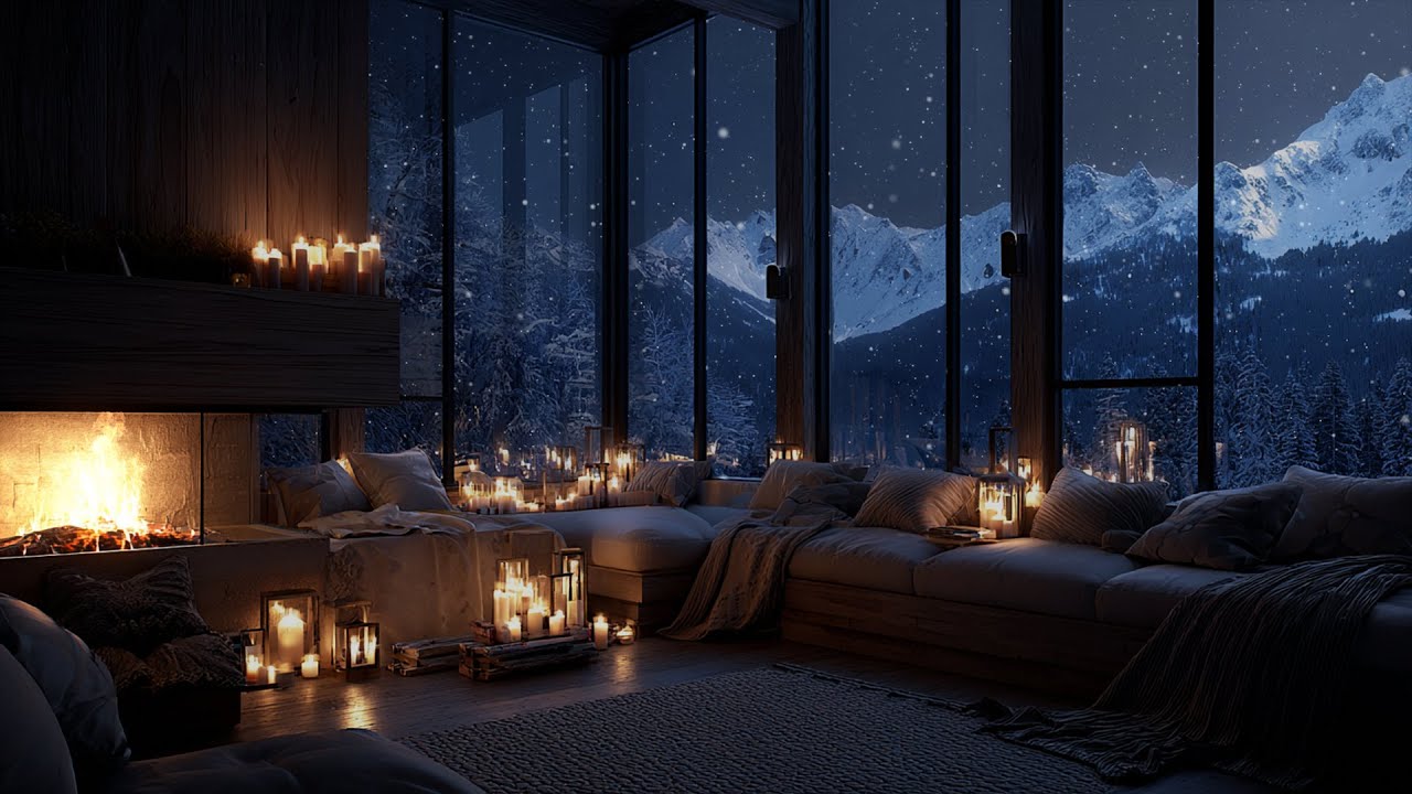Snow Moving Softly Through Firelight Glow ❄️ A Calm and Still Winter Space for Focus