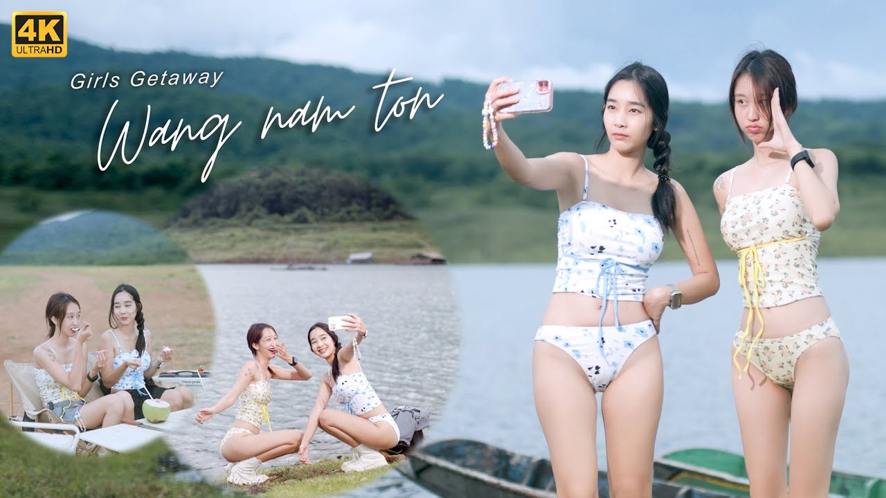 Day trip with cute girls⛺Cooking Tom Yum Kung Fried Rice🍤enjoy the sunset at Lake🌅ASMR Camping EP32