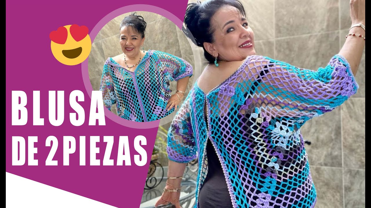 CÓMO TEJER UNA BLUSA DE DOS PIEZAS EN TALLA GRANDE A GANCHO O CROCHET 💙 💜  Yo Tejo con LAURA CEPEDA