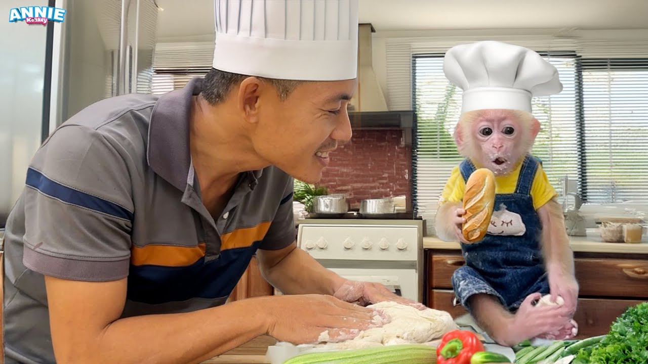 Chef Annie obediently helps her dad make bread for her brother
