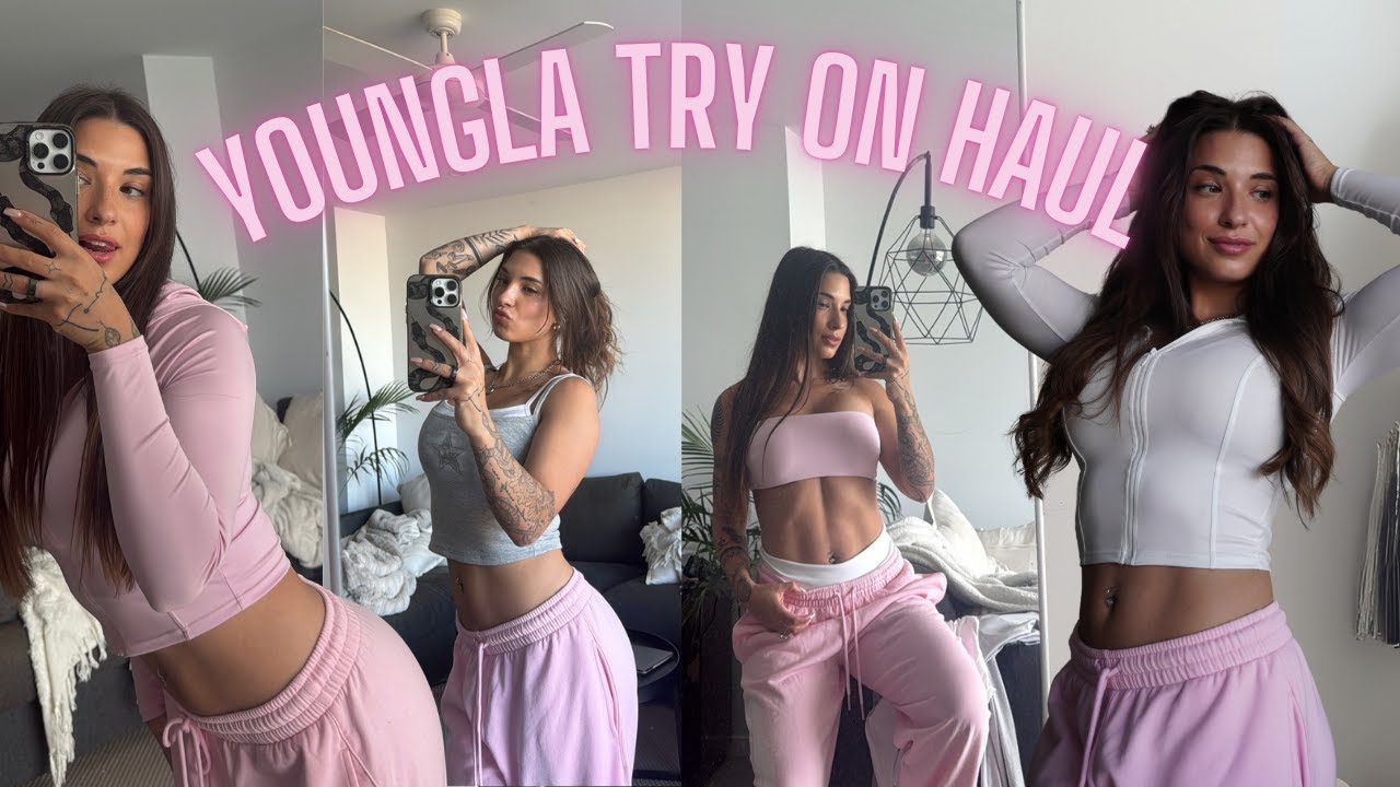 YOUNGLA for her TRY ON HAUL - bandeau sports bras, y2k styled pieces, sweats, etc.