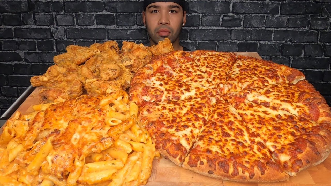 (ASMR) PEPPERONI & CHEESE PIZZA, WINGS, PASTA MUKBANG