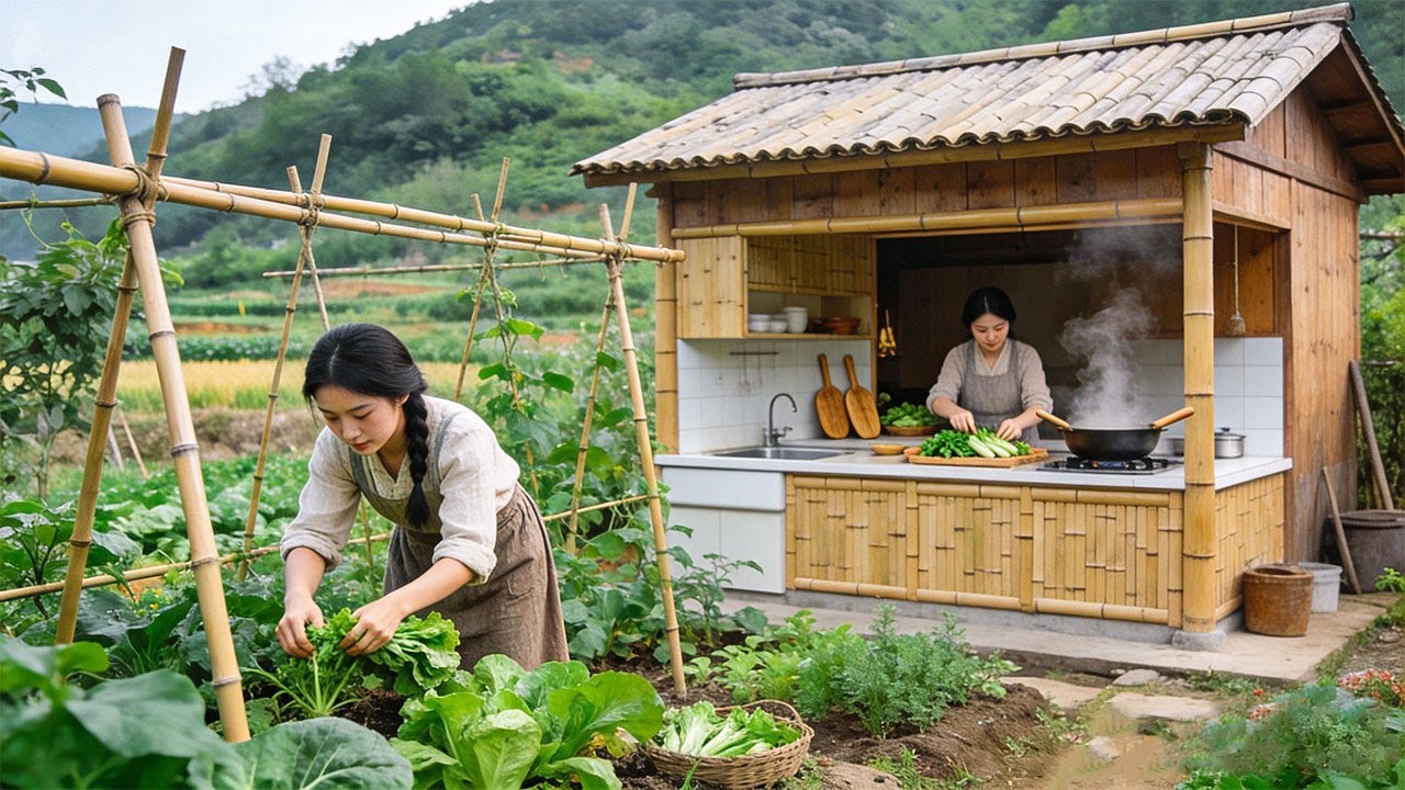 A Peaceful Mountain Farm Life: A Young Girl Tending Crops,Harvesting Fresh Food & Cooking Warm Meals