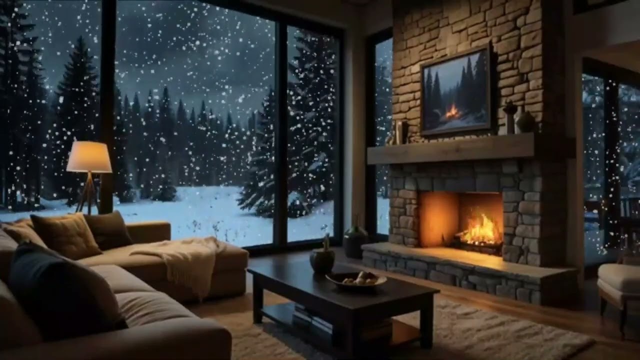 No Ads Камин Blizzard ASMR - Звук снежной бури с горящим камином для глубокого сна