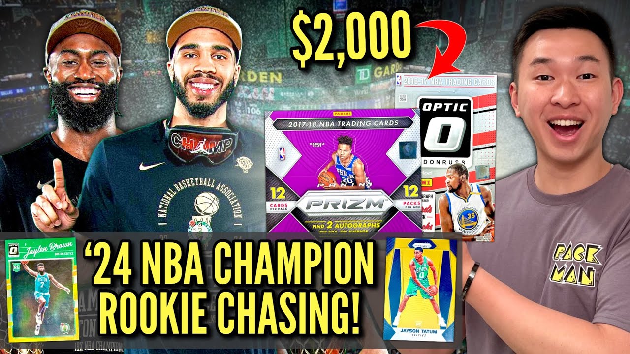 Jayson Tatum & Jaylen Brown rookie card hunting from 8-year-old Prizm & Optic hobby boxes! 🏆🍀