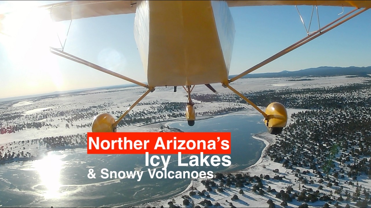 Flying Arizona's Icy Lakes & Snowy Volcanoes