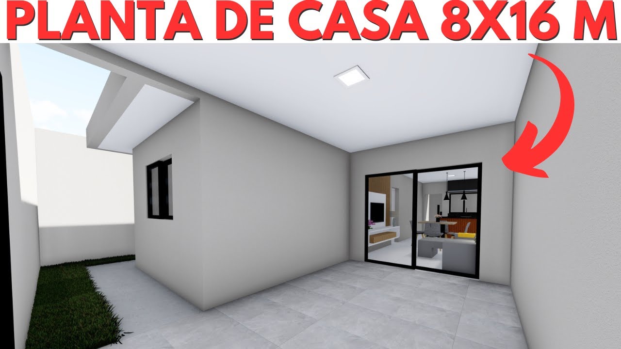 PLANTA DE CASA 8X16 METROS COM 3 QUARTOS!