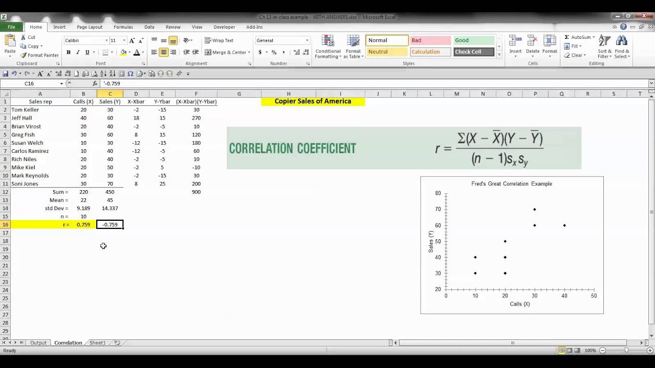Correlation using Excel