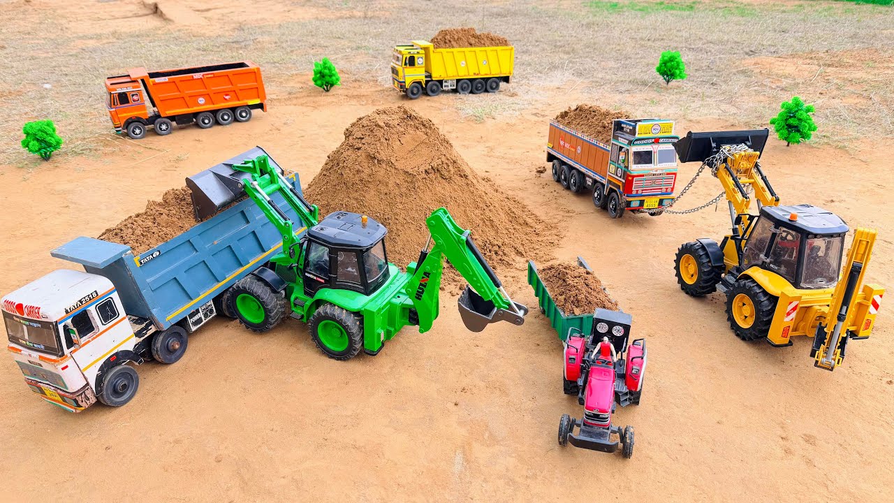 JCB 4CX fully Loading sand Tata truck 2518 | Mahindra Arjun novo 605Di | jcb tractor cartoon 
