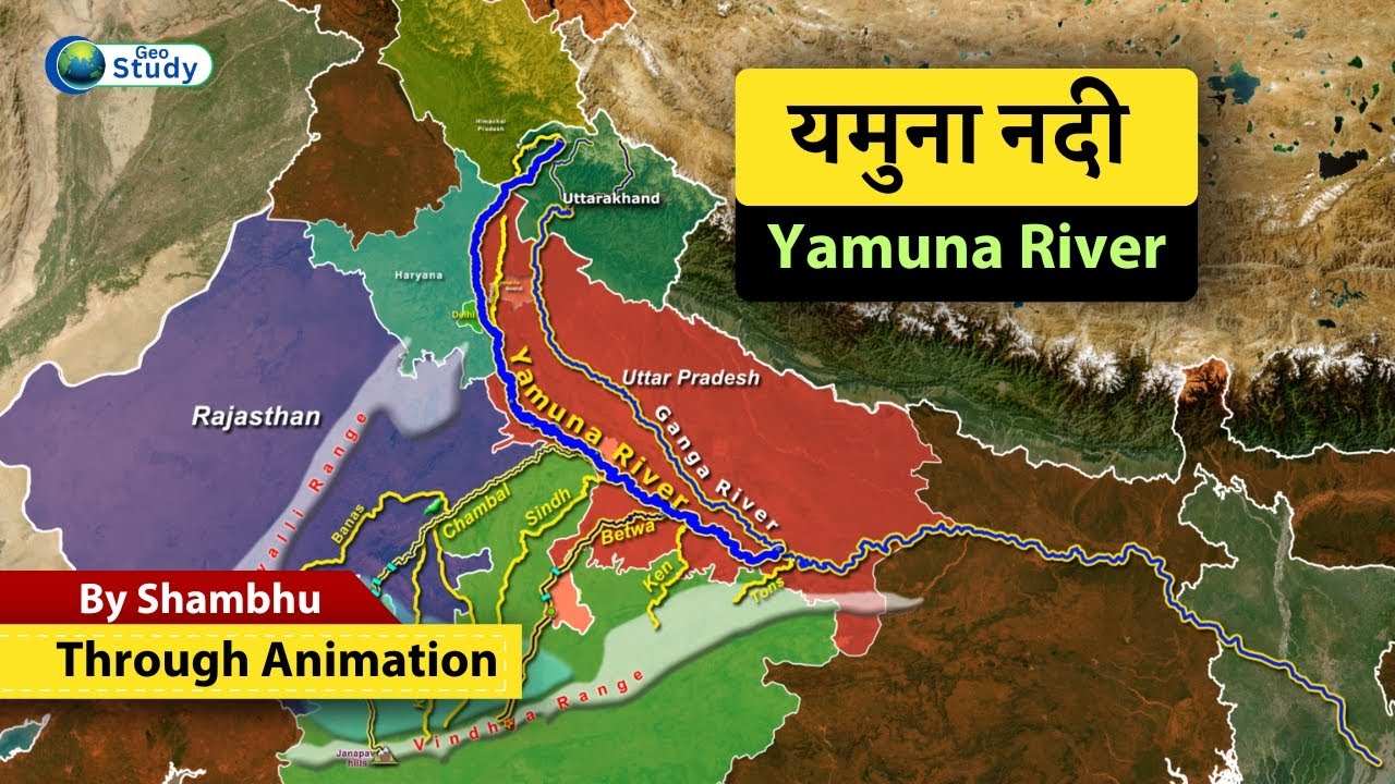 Yamuna River Through Map Animation | Tributary of Ganga River #indiangeography #yamuna