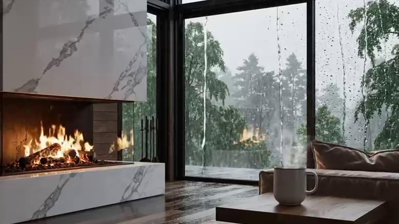 Lüks Ev Girişinde Ateş Başında Yağmur Keyfi 🌧️🔥 Luxury Fireside Ambience