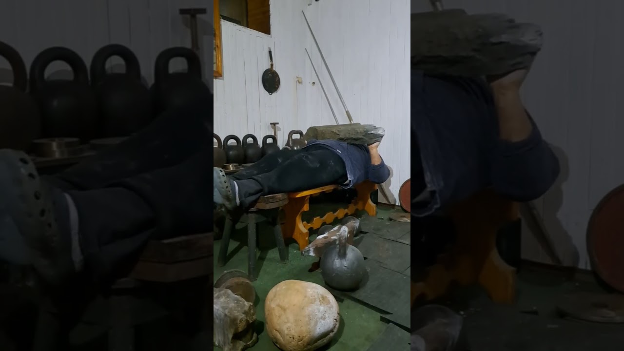 ТРЕНИРОВКИ С КАМНЯМИ! КАМЕНЬ 75 КГ! ЖИМ ЛЁЖА 16 РАЗ
