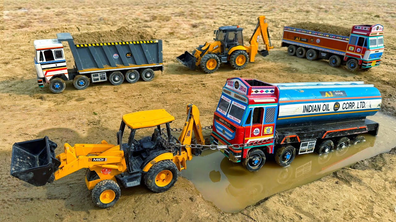 New TATA Petrol Diesel Tanker Accident Pulling Out JCB 3DX | Tractor Cartoon | JCB Cartoon | AJ TOYS