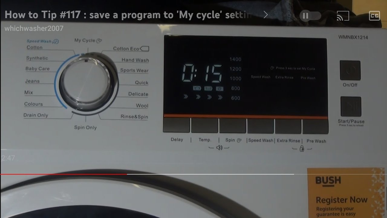 How to Tip #117 : save a program to 'My cycle' setting on a Bush Washing machine or Dryer.