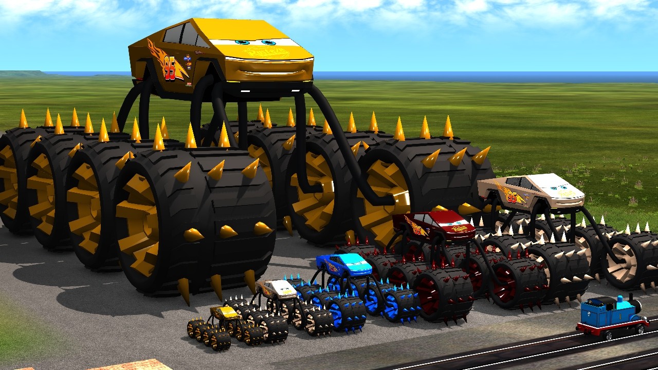 Big & Small Long McQueen on Spiked Monster Wheels vs Train 🚆🔥 | BeamNG.drive