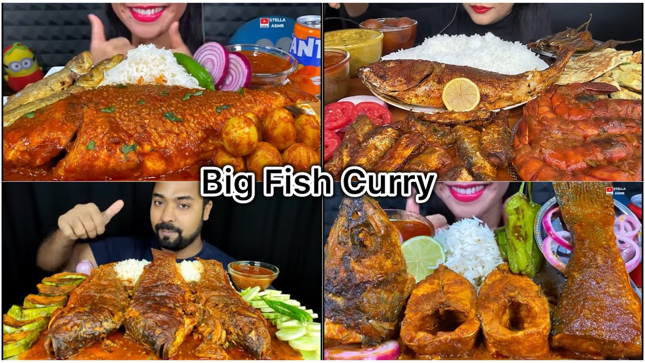 ASMR EATING BIG FISH CURRY,ONION,GRILLED PEPPERS,BASMATI RICE MUKBANG MASSIVE EATING SOUNDS 