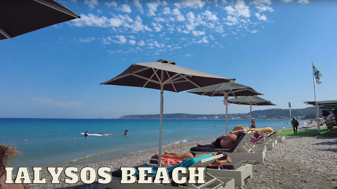 Ialysos beach - Rhodes, Greece - beach walk  [4k Ultra HD 60fps ]