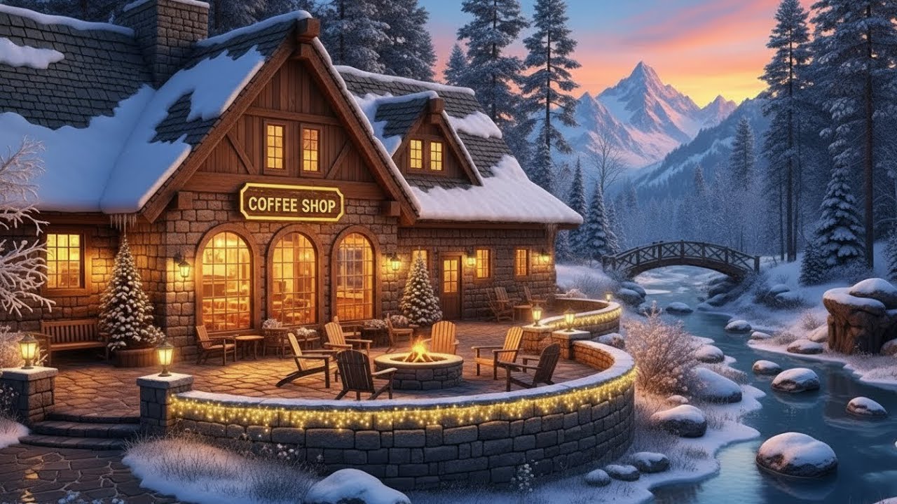 Deep Winter Night Jazz ❄️ Snowy Cafe Atmosphere & Cozy Fireplace Sounds