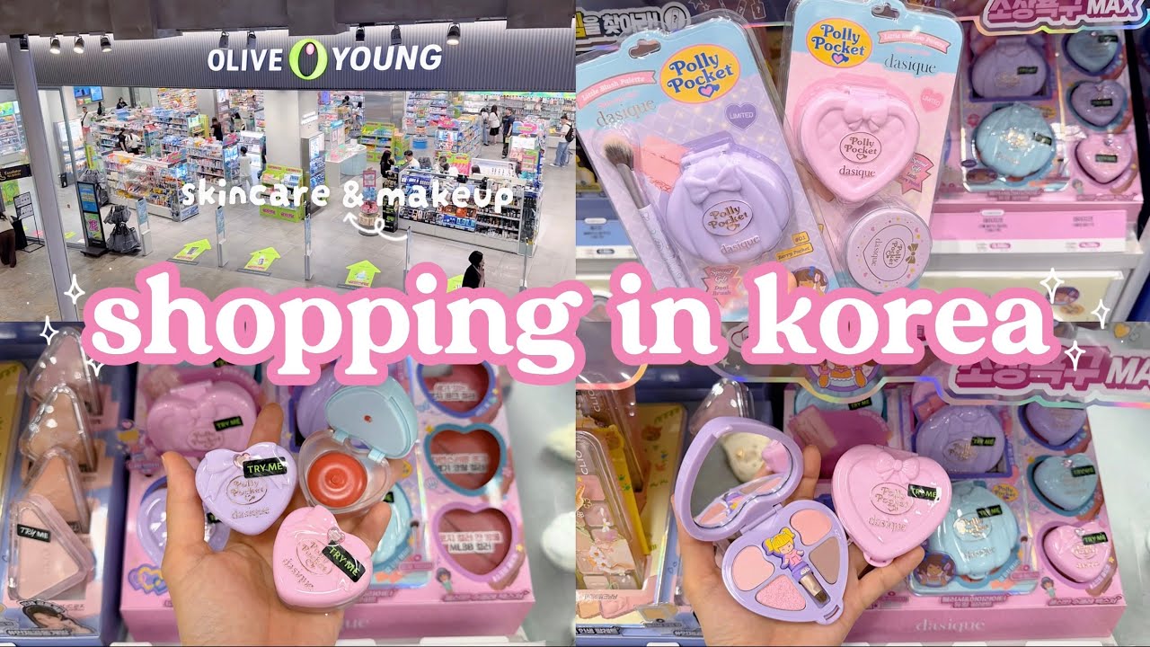 shopping in korea vlog 🇰🇷 skincare & makeup haul 🎀 Polly Pocket makeup at Oliveyoung 올영세일
