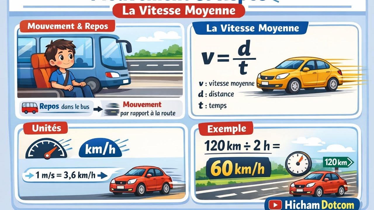 1️⃣ شرح سهل لدرس Mouvement et Repos + La vitesse moyenne | الفيزياء ببساطة