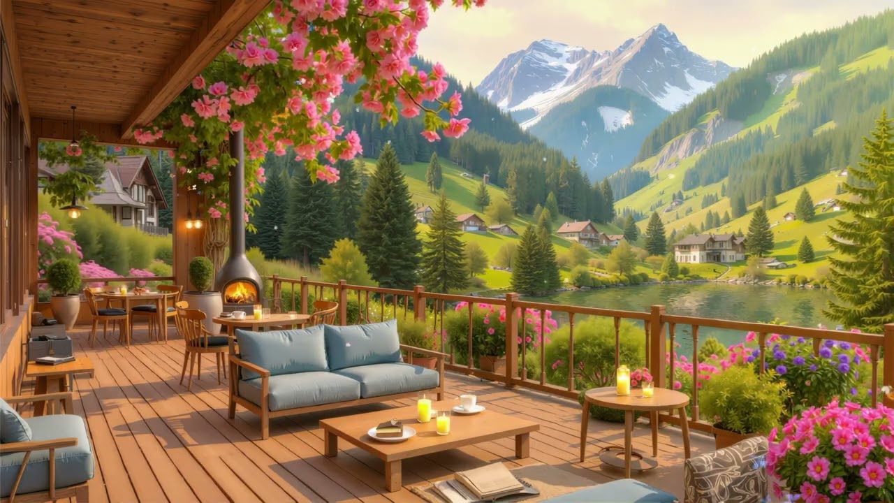 Relaxing Jazz Ambience at Cozy Café | Peaceful Winter Nature With Fireplace & Jazz for Work, Focus
