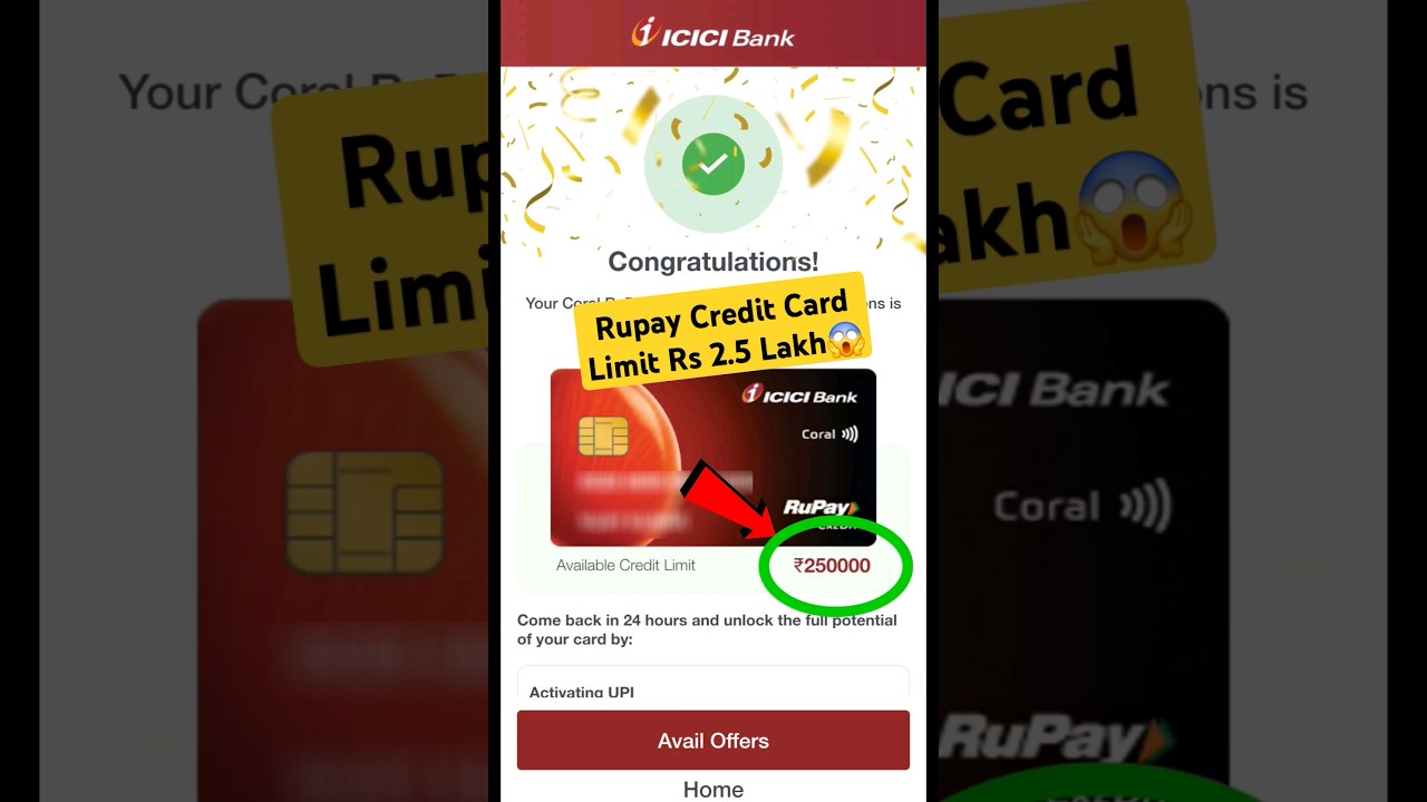 ICICI Rupay Credit Card LIMIT 250000 | तुरंत मिल गया कार्ड 🤗🔥 #shorts #yt #upi