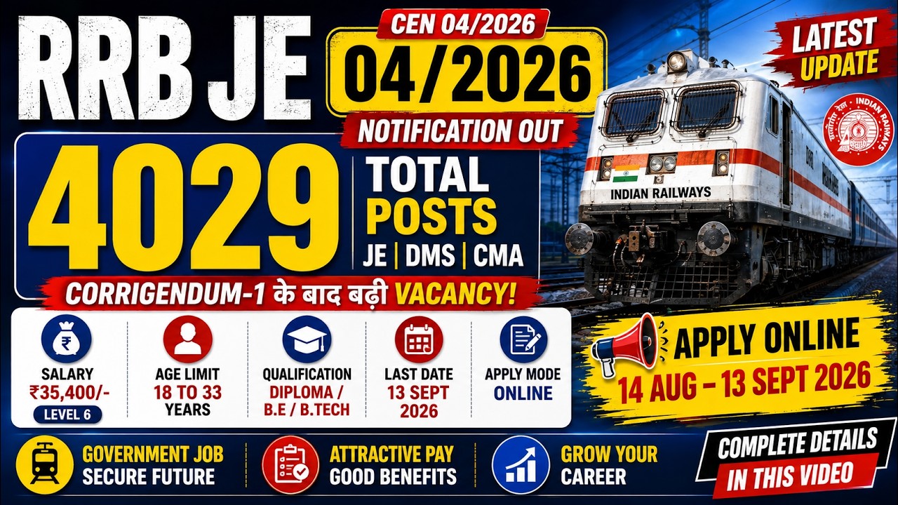 RRB JE 2026 BIG UPDATE 🚨 4029 Posts Increased! | Notification Out | Apply Online