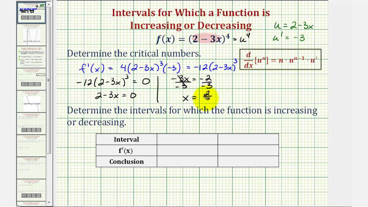 Ex 1: Determine the Intervals for Which a Function is Increasing and Decreasing