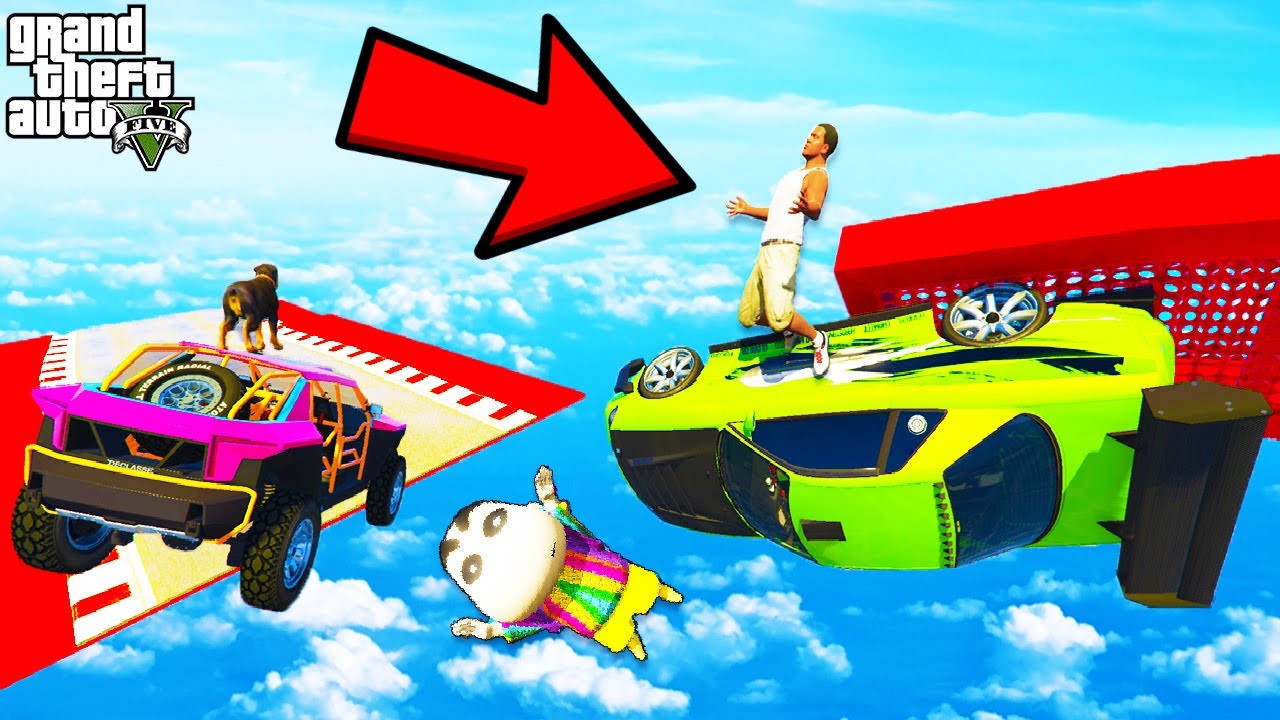 FRANKLIN TRIED THE CARZY UPSIDE DOWN MEGA RAMP PARKOUR CHALLENGE IN GTA 5 | SHINCHAN and CHOP