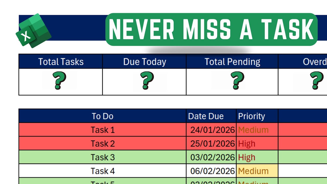 Automated Excel To-Do List (With Conditional Formatting)