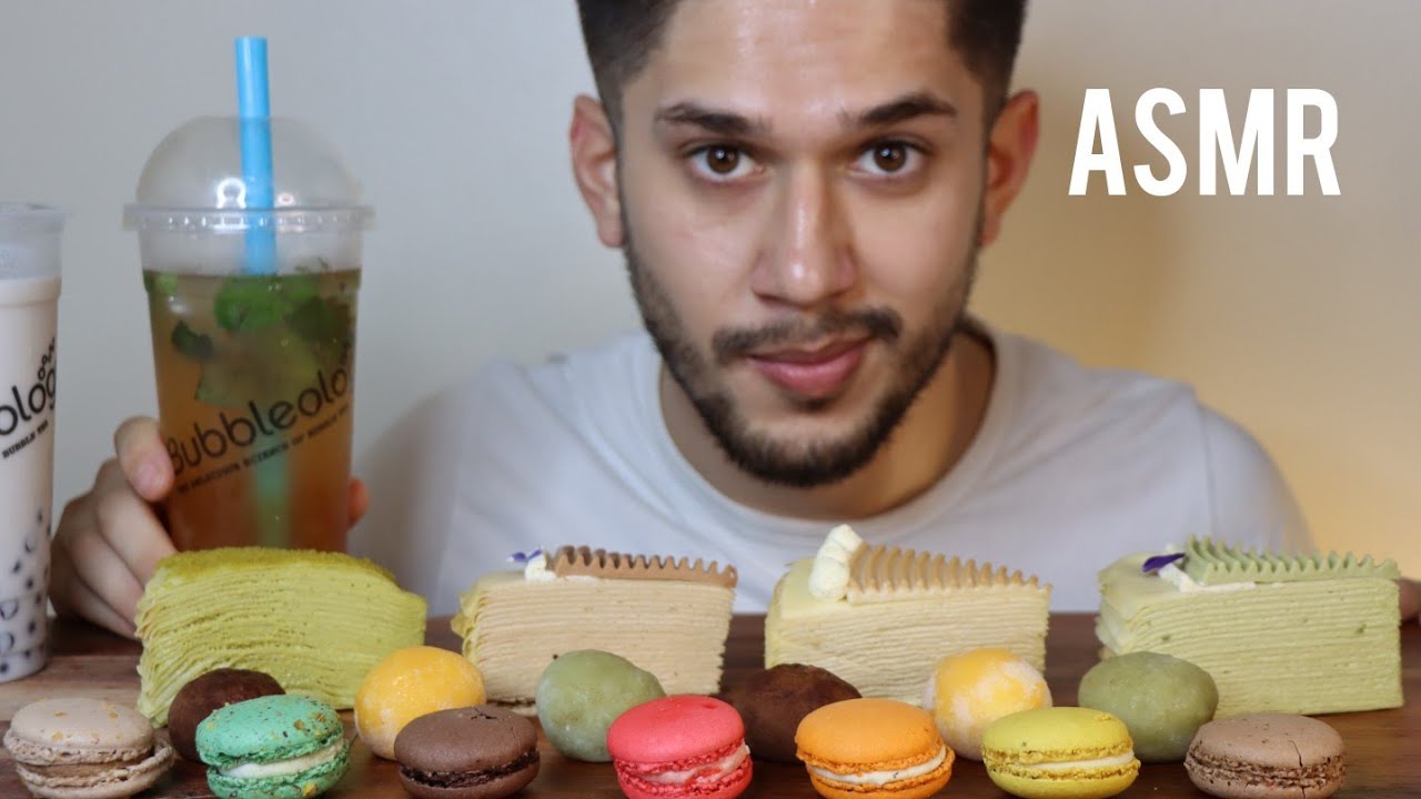 ASMR CREPE CAKES, MACARONS, MOCHI ICE CREAM | MUKBANG *REAL EATING SOUNDS*