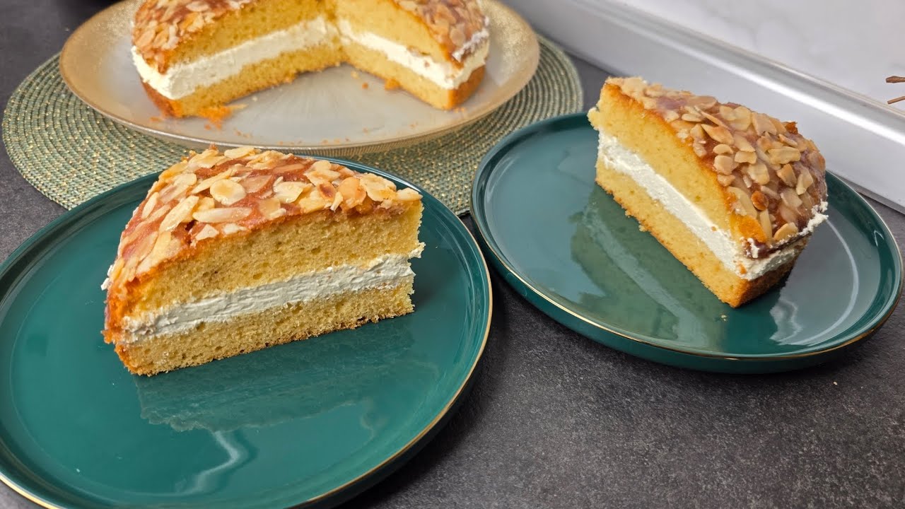 🎂 Нежный, сливочный и хрустящий торт | Простой и вкусный с кремом и миндалем | Быстрый рецепт
