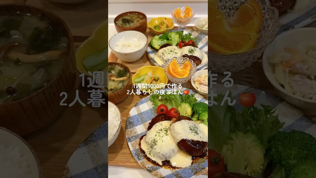 1週間5000円で作る2人暮らしの夜ごはん🍅チーズソースハンバーグ編#簡単レシピ #自炊 #2人暮らし #夜ごはん #ハンバーグレシピ