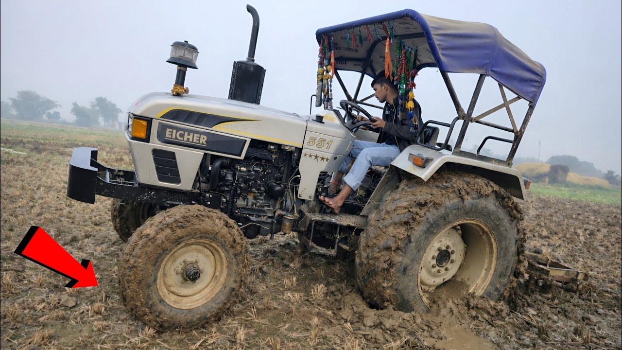 Hard Work in the Fields | Eicher Tractor Stuck in Deep Mud | Cultivator Performance