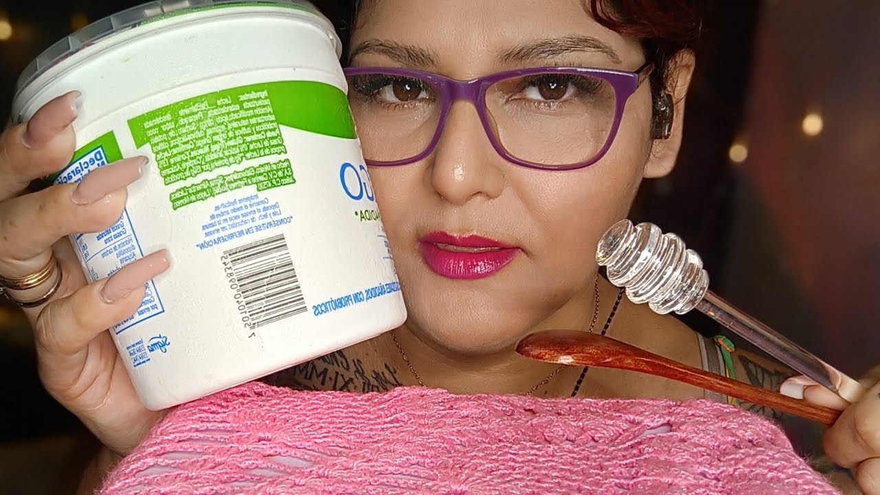 ASMR Comiendo yogurth en tapita y cucharas 