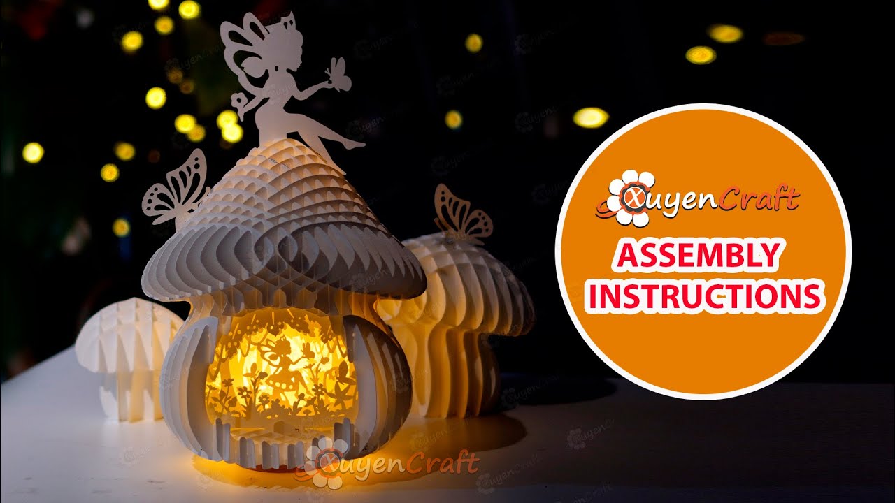 Step by step instructions for assembling mushrooms butterfly fairy Papercut Sliceform Art