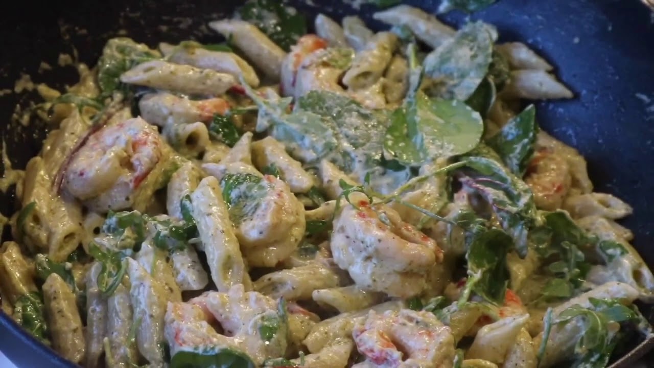 CREAMY PESTO PASTA WITH SHRIMP | easy pasta recipe