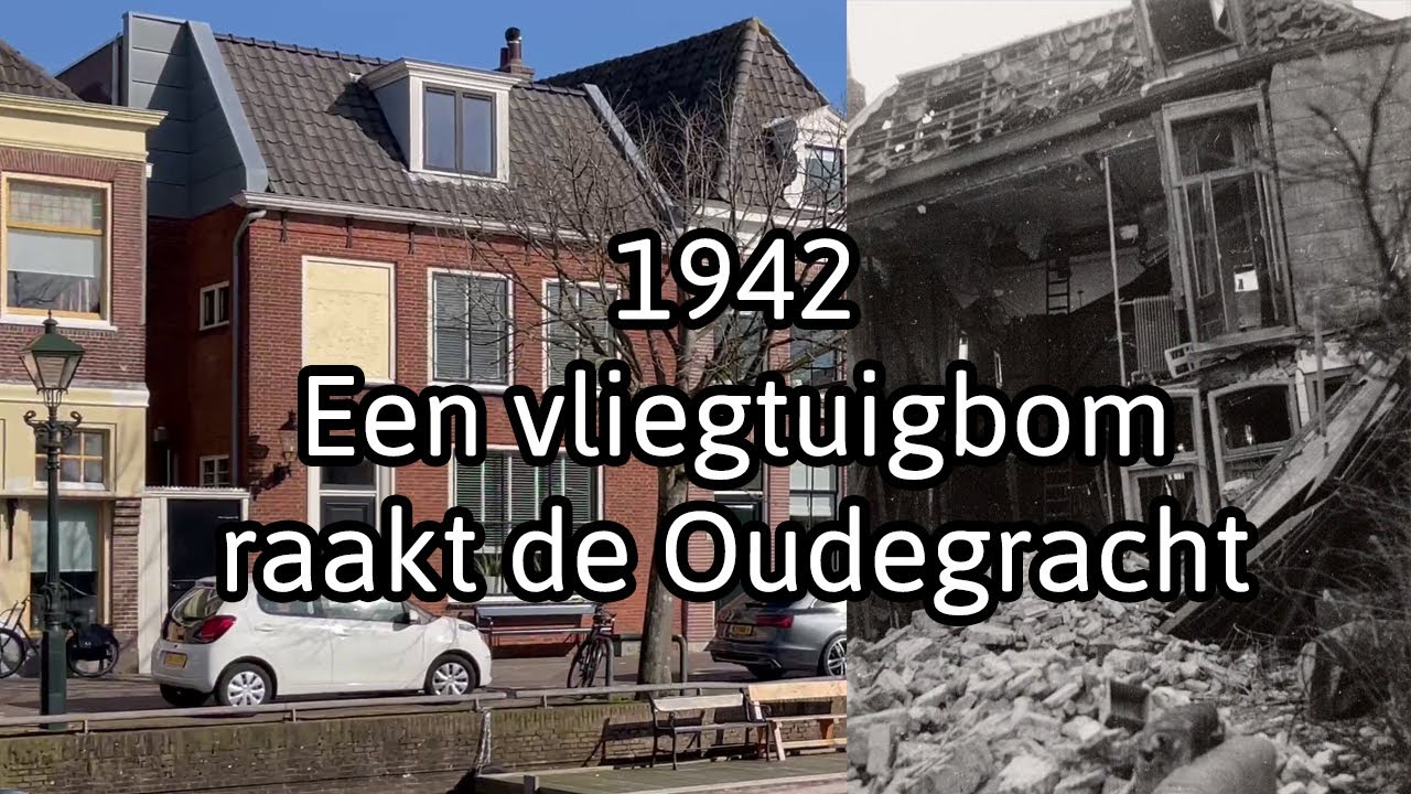 Een vliegtuigbom raakt de Oudegracht in Alkmaar (1942)