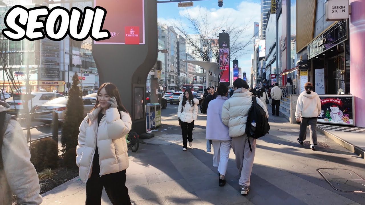 Gangnam Street Walking Tour. Seoul City Korea 4k City Tour